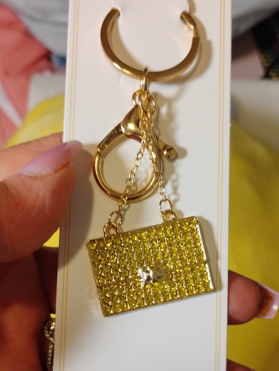 Handbags - Gold-Tone Yellow Crystal Purse Keychain Charm - Women Accessories